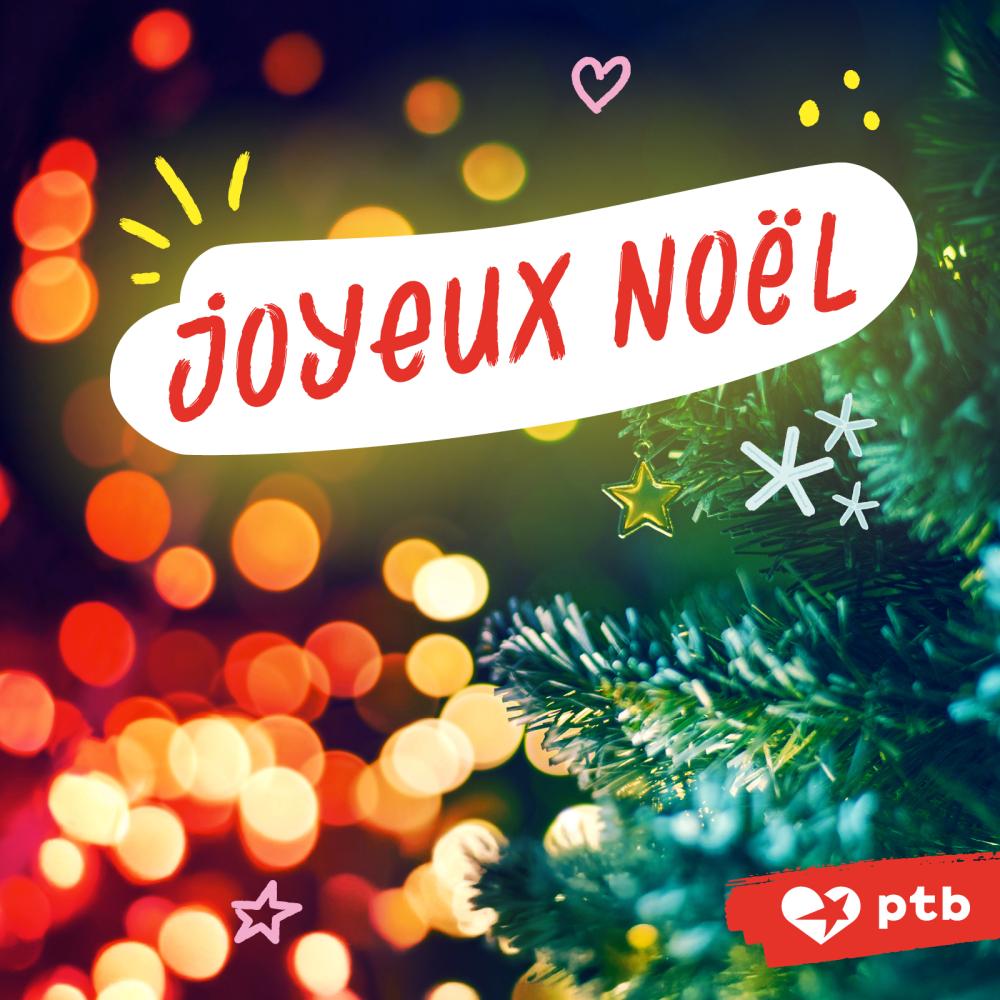 Visuel d'un sapin avec écrit "Joyeux Noël".