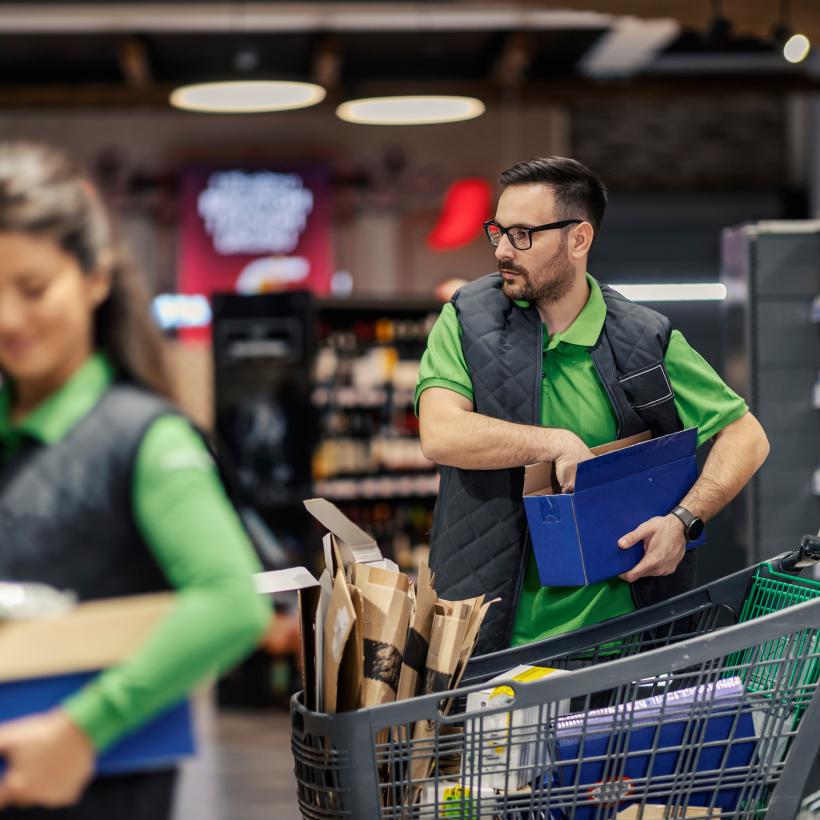 Travailleurs d'un supermarché.